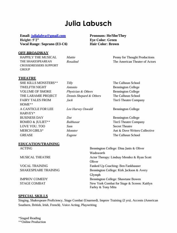 Acting Resume 2024