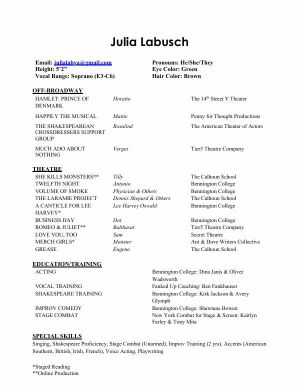 Acting Resume 2025